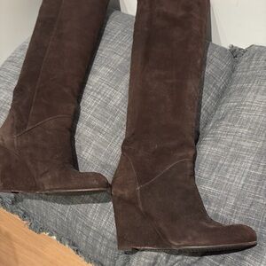 Stuart Weitzman Brown Suede Knee-High Wedge Boots 5.5 M
